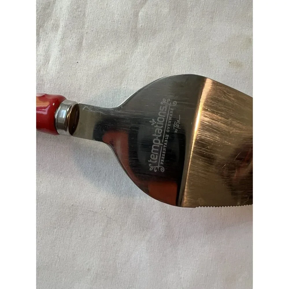 Temp-tations by Tara Cherry Ceramic Handle Stainless Steel Pie Cake Server Red